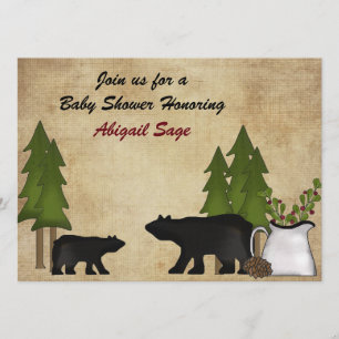 Rustic Mountain Woodland Beren Baby shower Uitnodi Kaart