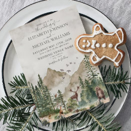 Rustic Mountain Woodland Forest Animals Wedding Kaart