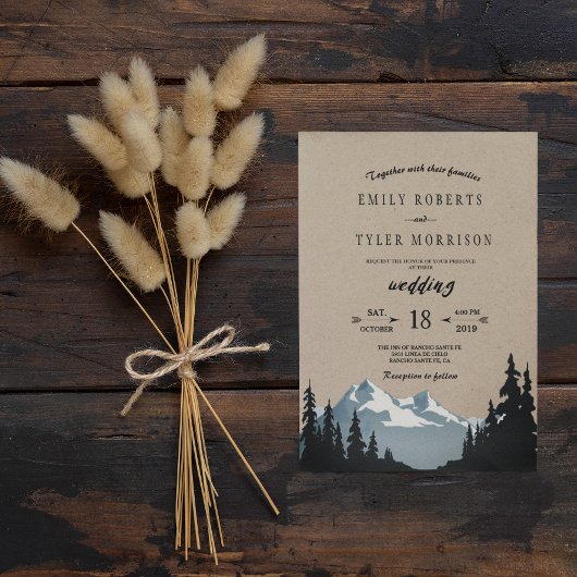 Rustic Mountain Woodland Forest Wedding Kaart