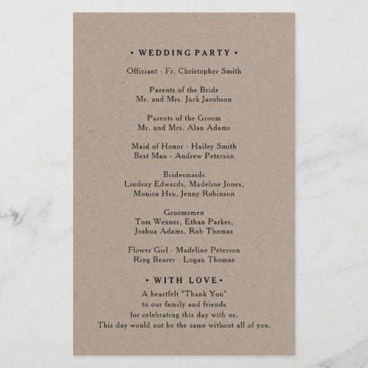 Rustic Mountain Woodland Forest Wedding Programme (Achterkant)