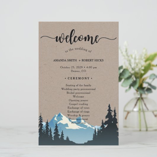 Rustic Mountain Woodland Forest Wedding Programme (Staand voorkant)