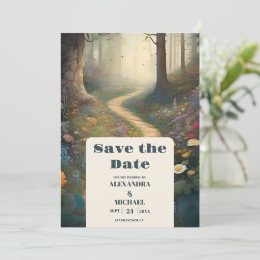 Rustic Mountain Woodland Forest Wedding Save The Date (Staand voorkant)
