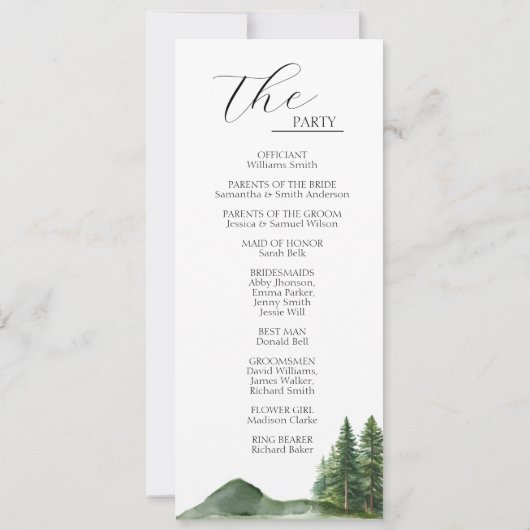Rustic Mountain Woodland Wedding Program Kaart (Achterkant)