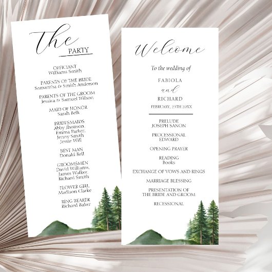 Rustic Mountain Woodland Wedding Program Kaart