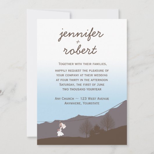 Rustic Mountain Zipline Wedding Invitation Kaart (Voorkant)