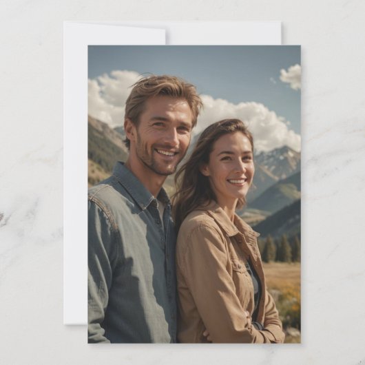 Rustic Mountains Adventure begint met trouwfoto Save The Date (Achterkant)