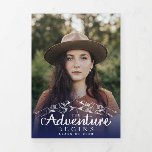 Rustic Mountains Afstudeerfeest Drievoudige Vouw Drieluik Uitnodiging (Cover)