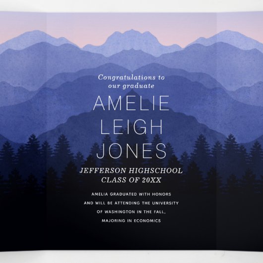 Rustic Mountains Afstudeerfeest Drievoudige Vouw  Drieluik Uitnodiging (Binnenkant midden)