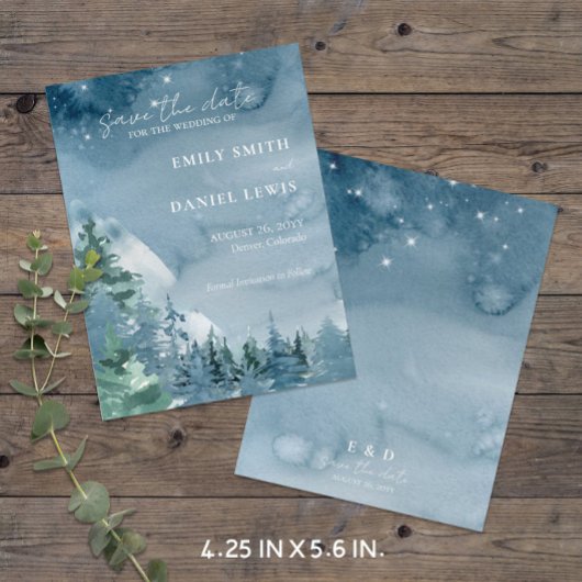 Rustic Mountains Blue Budget Save the Date Kaart