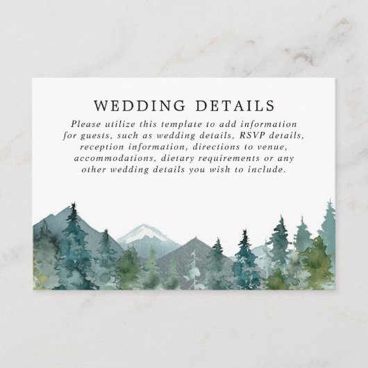 Rustic Mountains bos waterverf huwelijksdetails Informatiekaartje (Voorkant)
