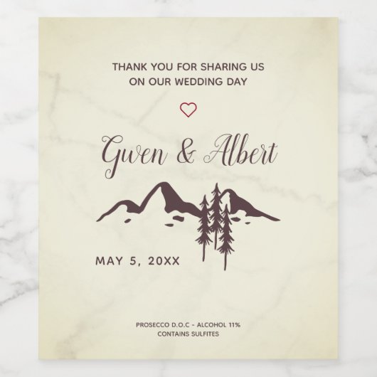Rustic Mountains Design for Wedding or Event Wijn Etiket (Enkel label)