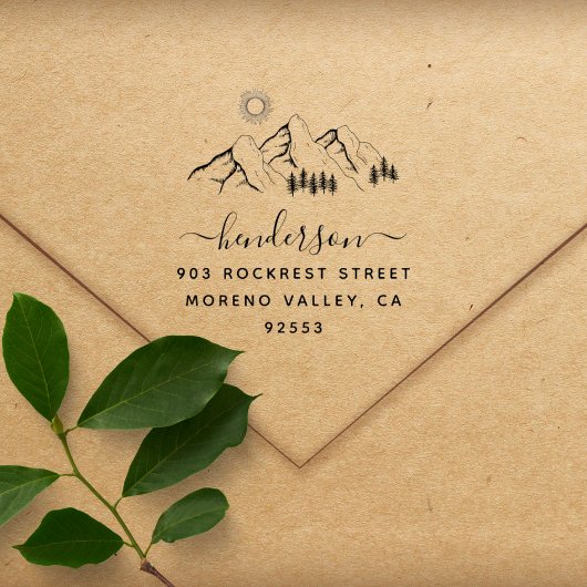 Rustic Mountains Family Return Address Rubberstempel