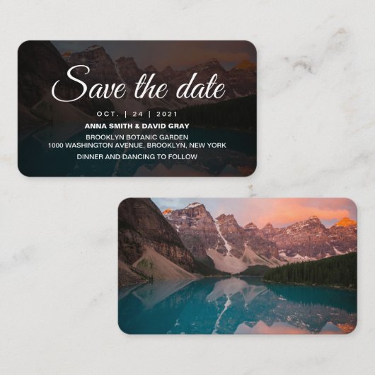 Rustic Mountains Forest Script Save the Date Card Informatiekaartje (Voorkant / Achterkant)