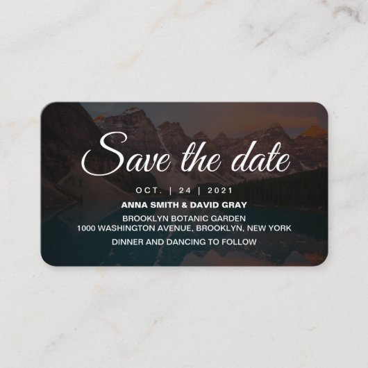Rustic Mountains Forest Script Save the Date Card Informatiekaartje (Voorkant)