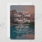 Rustic Mountains Forest Script Wedding Kaart (Voorkant)