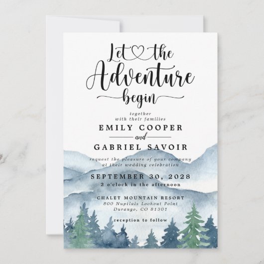 Rustic Mountains Forest Waterverf Wedding Kaart (Voorkant)
