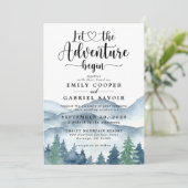 Rustic Mountains Forest Waterverf Wedding Kaart (Staand voorkant)