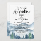 Rustic Mountains Forest Waterverf Wedding Kaart (Voorkant / Achterkant)