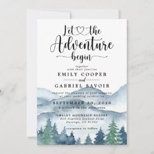 Rustic Mountains Forest Waterverf Wedding Kaart