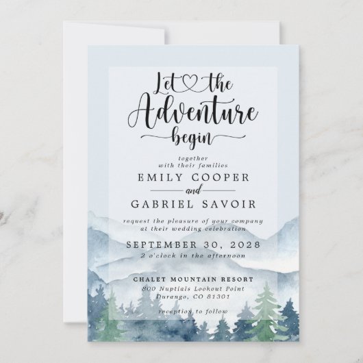 Rustic Mountains Forest Waterverf Wedding Kaart (Voorkant)