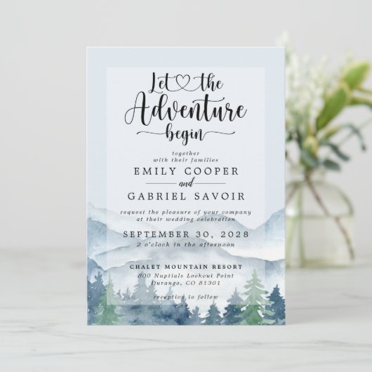 Rustic Mountains Forest Waterverf Wedding Kaart (Staand voorkant)