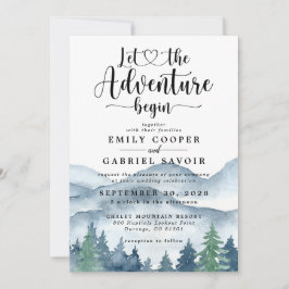 Rustic Mountains Forest Waterverf Wedding Kaart