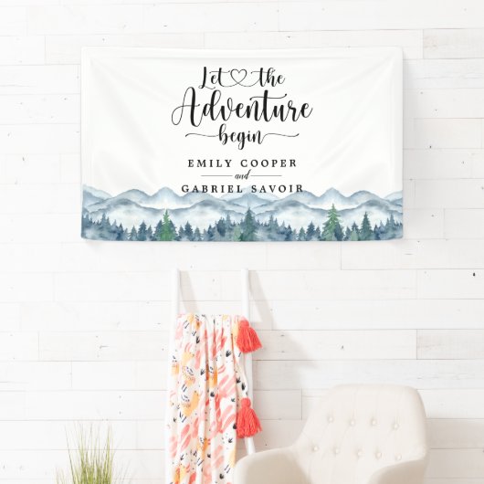 Rustic Mountains Forest Waterverf Wedding Spandoek (Insitu)