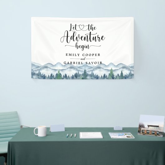 Rustic Mountains Forest Waterverf Wedding Spandoek (Beurs)