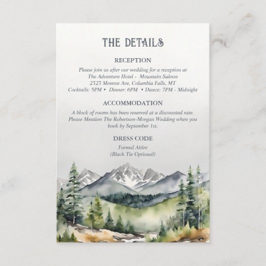 Rustic Mountains Herfst Adventure Wedding Details Informatiekaartje (Voorkant)
