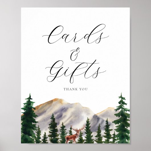 Rustic Mountains Hertenkaarten en Cadeaus Bord Poster (Voorkant)