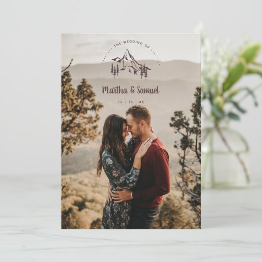 Rustic Mountains Landscape Romantic Photo Wedding Kaart (Staand voorkant)