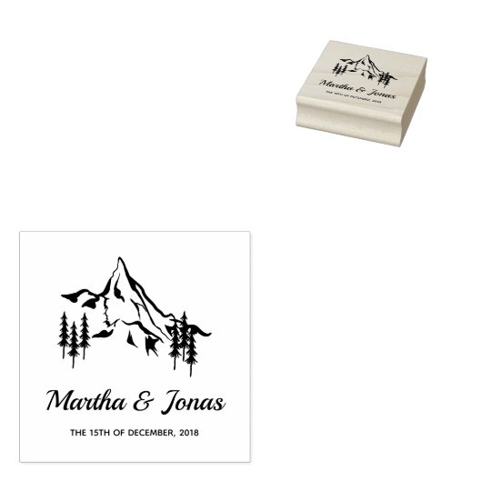Rustic Mountains Landscape Wedding Monogram Rubberstempel (Gestempeld)