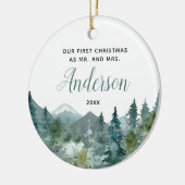 Rustic Mountains ons eerste kersthuwelijk Keramisch Ornament (Links)