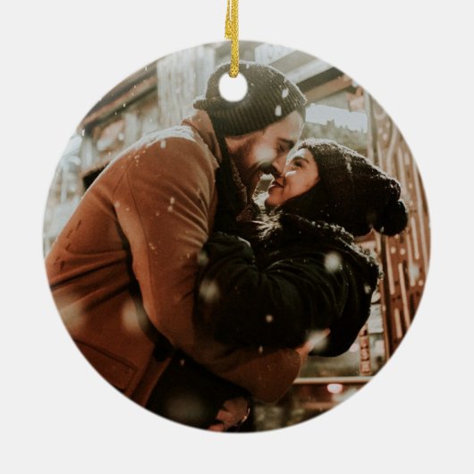 Rustic Mountains ons eerste kersthuwelijk Keramisch Ornament (Achterkant)