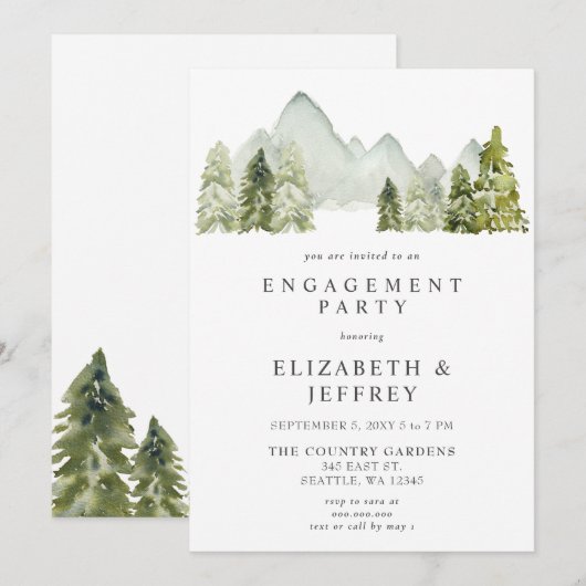 Rustic Mountains Pine Engagement Party Kaart (Voorkant / Achterkant)