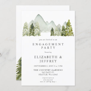 Rustic Mountains Pine Engagement Party Kaart