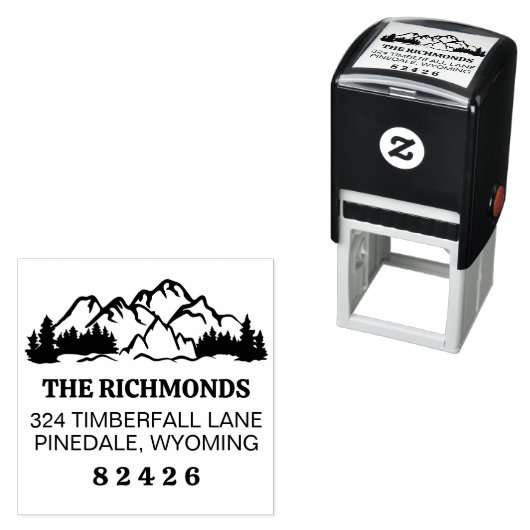 Rustic Mountains & Pine Return Address Zelfinktende Stempel (In situ)
