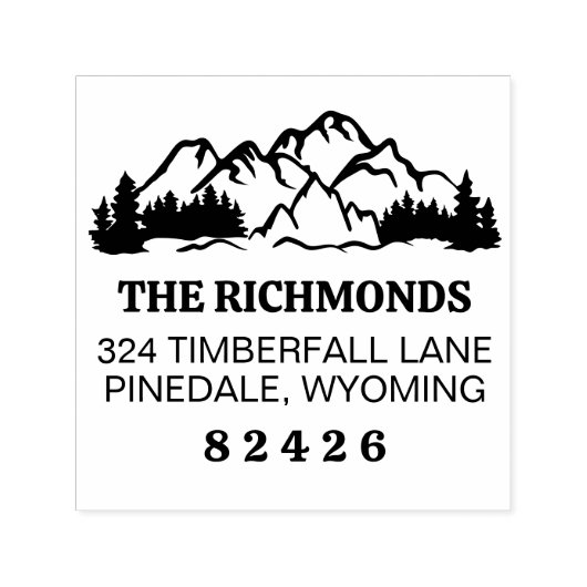 Rustic Mountains & Pine Return Address Zelfinktende Stempel (Design)