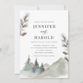 Rustic Mountains Pine Tree Forest Natuur bruiloft Kaart (Voorkant)
