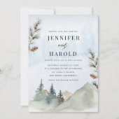 Rustic Mountains Pine Tree Snow Forest Wedding Kaart (Voorkant)