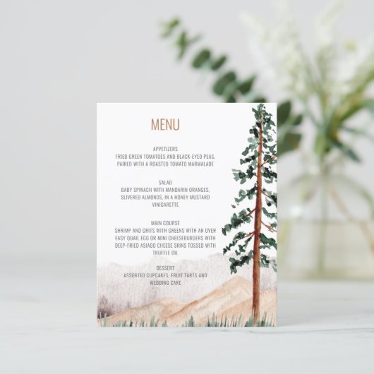 Rustic Mountains Pine Trees Fog Landscape Menu (Staand voorkant)