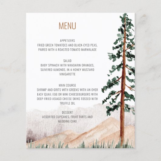 Rustic Mountains Pine Trees Fog Landscape Menu (Voorkant)