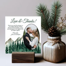 Rustic Mountains & Pines Oval Photo Wedding