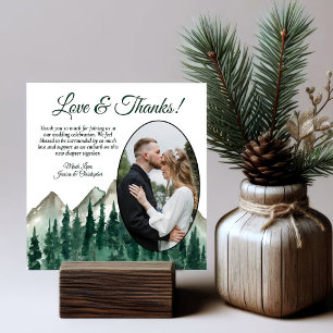 Rustic Mountains & Pines Oval Photo Wedding Bedankkaart