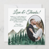 Rustic Mountains & Pines Oval Photo Wedding Bedankkaart (Voorkant)