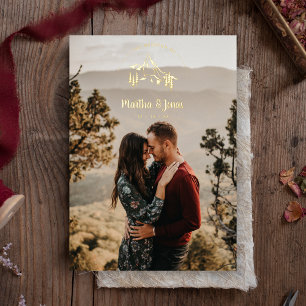 Rustic Mountains Romantic Photo Wedding Folie Uitnodiging