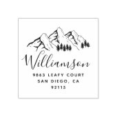 Rustic Mountains & Script Naam Retouradres Rubberstempel (Afrduk)