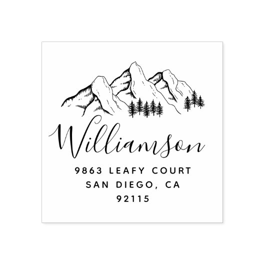 Rustic Mountains & Script Naam Retouradres Rubberstempel (Afrduk)