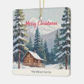 Rustic Mountains Snow Country Cabin Kerstmis Keramisch Ornament (Links)