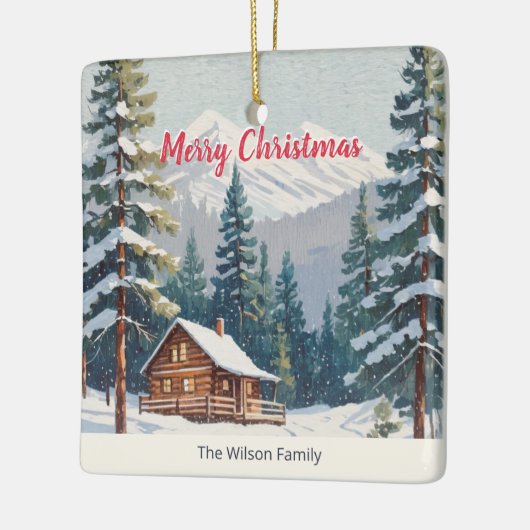 Rustic Mountains Snow Country Cabin Kerstmis Keramisch Ornament (Links)